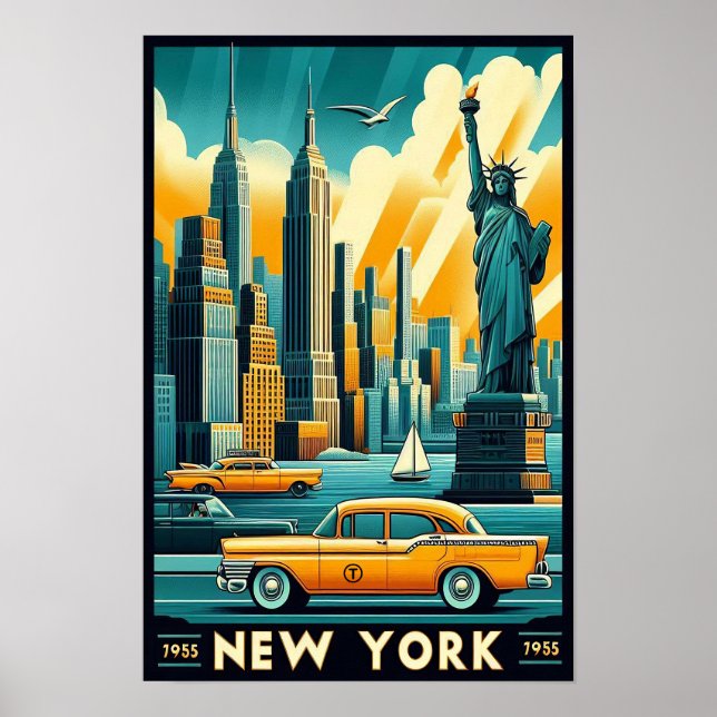 Vintage 1955 New York City Skyline Poster (Front)