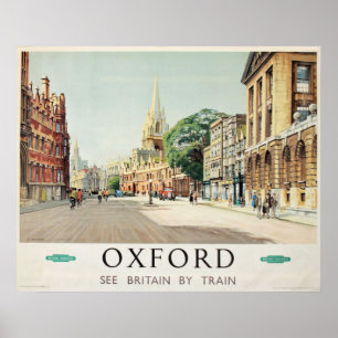 Vintage 1955 Oxford See Britain By Train Travel Poster