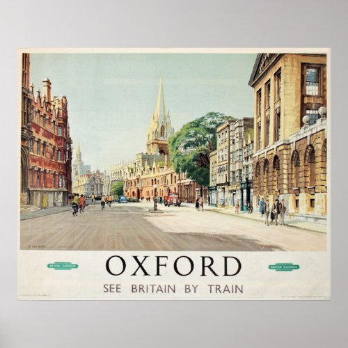 Vintage 1955 Oxford See Britain By Train Travel  Poster