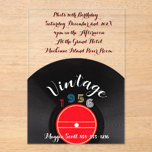 Vintage 1956 Record 70th Birthday Retro Stripe Acrylic Invitations