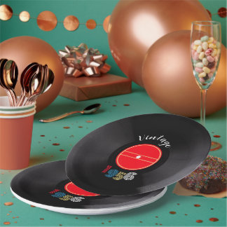 Vintage 1956 Record 70th Birthday Retro Stripe Paper Plates