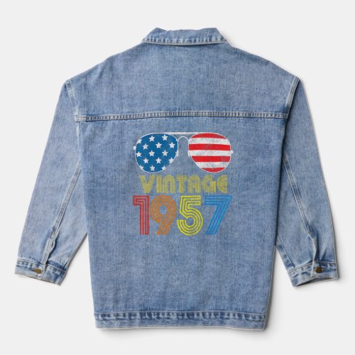 Vintage 1957  65 Years 65th Us American Flag Birth Denim Jacket