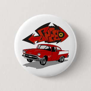Vintage 1957 Chevy with Grafitti Text Speed Pinback Button