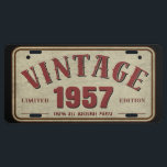 Vintage 1957 Limited Edition All Original Parts License Plate<br><div class="desc">Vintage year is a captivating throwback to the early days. With a nostalgic design of yesteryears,  often reminiscent of 19th century,  add to the charm of this old fashioned color. A perfect gift for birthday,  wedding anniversary,  class reunion and family bonding.</div>
