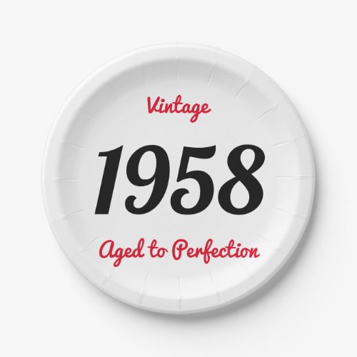 Vintage 1958 Aged To Perfection 60 Birthday Party Paper Plates