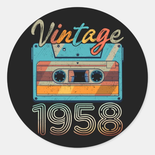 Vintage 1958 Cassette Tape Retro 65th Birthday 65  Classic Round Sticker (Front)