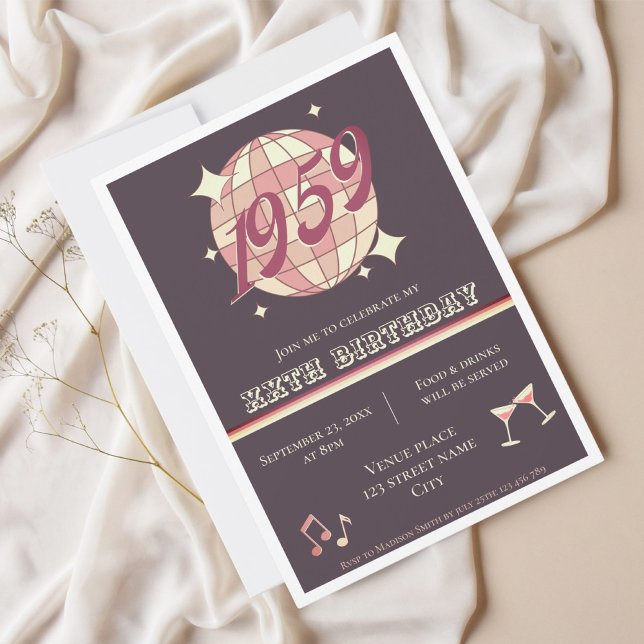 Vintage 1959 65th 66th birthday retro Invitation (Creator Uploaded)