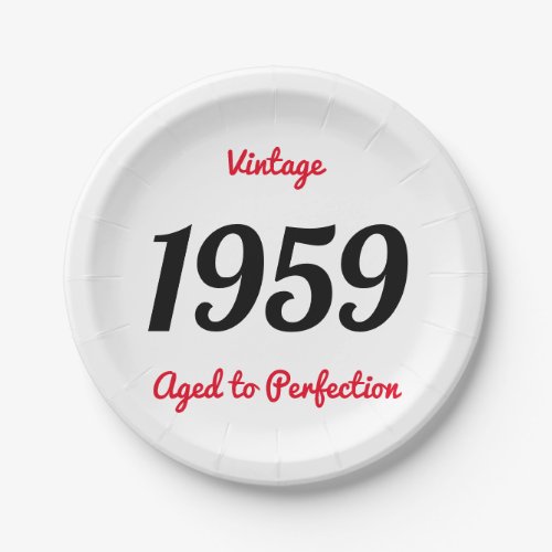 Vintage 1959 Aged To Perfection 60 Birthday Party Paper Plates