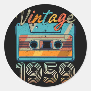 Vintage 1959 Cassette Tape Retro 64th Birthday 64 Classic Round Sticker