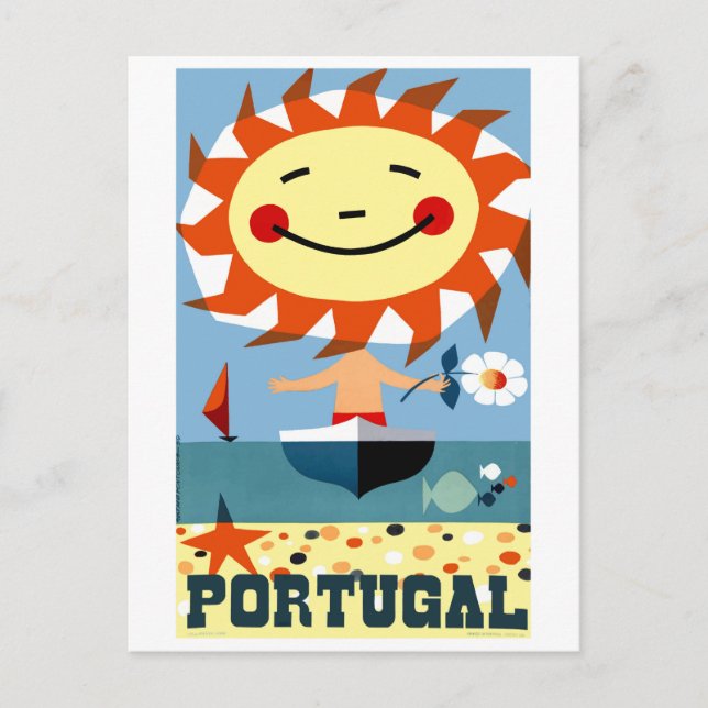 Vintage 1959 Portugal Seaside Travel Poster Postcard (Front)