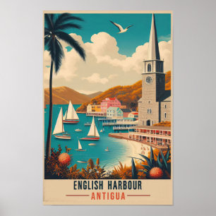Vintage 1960s Antigua English Harbor Travel Poster