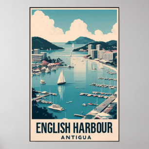 Vintage 1960s Antigua English Harbor Travel Poster