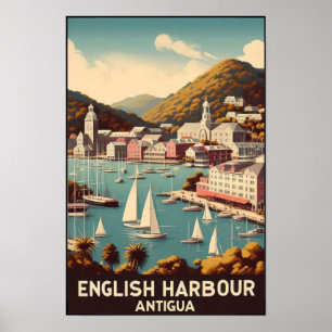 Vintage 1960s Antigua English Harbor Travel Poster