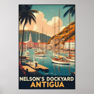 Vintage 1960s Antigua English Harbor Travel Poster