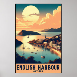Vintage 1960s Antigua English Harbor Travel Poster