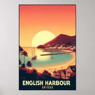 Vintage 1960s Antigua English Harbor Travel Poster