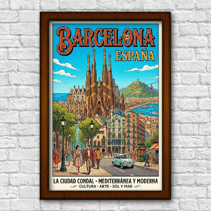 Vintage 1960s Barcelona, Spain Travel Poster