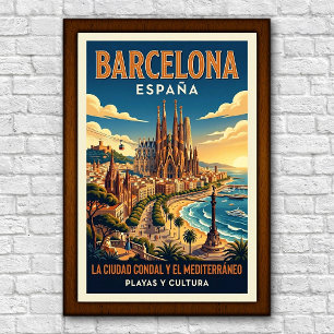 Vintage 1960s Barcelona, Spain Travel Poster