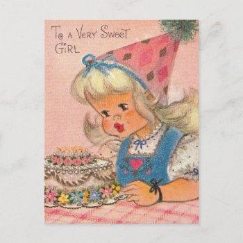 Vintage 1960s To A Very Sweet Girl Happy Birthday Postcard by tyraobryant at Zazzle