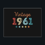 Vintage 1961 60th Birthday Retro Gift 60 year old Postcard<br><div class="desc">This Vintage 1961 retro 60th Birthday design makes a great gift for men & women turning 60 years old. Birthday gifts for him and her. For an awesome grandad,  grandpa or grandma,  mom or dad legend.</div>