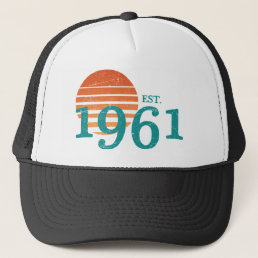 Vintage 1961 60th Birthday Retro Sunset Trucker Hat