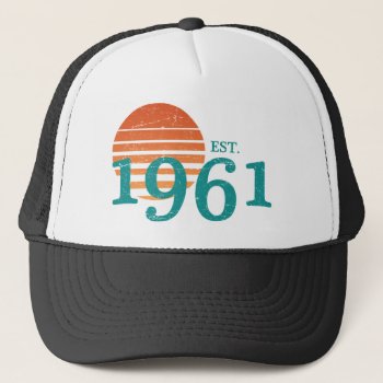 Vintage 1961 60th Birthday Retro Sunset Trucker Hat by birthdaygifts at Zazzle