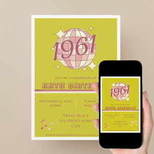 Vintage 1961 65th birthday teal blue ret Invitatio Invitation