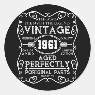Vintage 1961 Man Myth Legend 60th Birthday Classic Round Sticker