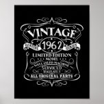 Vintage 1962 60th Birthday Gift Men Women Poster<br><div class="desc">Vintage 1962 60th Birthday Gift Men Women Original Design Gift. Perfect gift for your dad,  mom,  papa,  men,  women,  friend and family members on Thanksgiving Day,  Christmas Day,  Mothers Day,  Fathers Day,  4th of July,  1776 Independent day,  Veterans Day,  Halloween Day,  Patrick's Day</div>