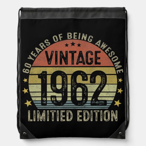 Vintage 1962 Limited Edition 60 Year Old Gifts Drawstring Bag