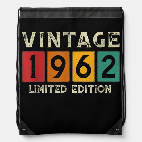 Vintage 1962 Limited Edition Gifts 60th Birthday Drawstring Bag