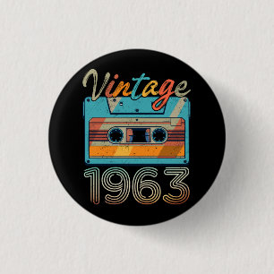 Vintage 1963 Cassette Tape Retro 60th Birthday 60 Button