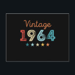 Vintage 1964 60th Birthday Retro Gift 60 year old Postcard<br><div class="desc">This Vintage 1964 retro 60th Birthday design makes a great gift for men & women turning 60 years old. Birthday gifts for him and her. For an awesome grandad,  grandpa or grandma,  mom or dad legend.</div>