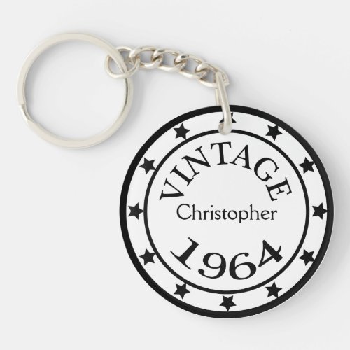 Vintage 1964 birthday year stars custom boys name keychain