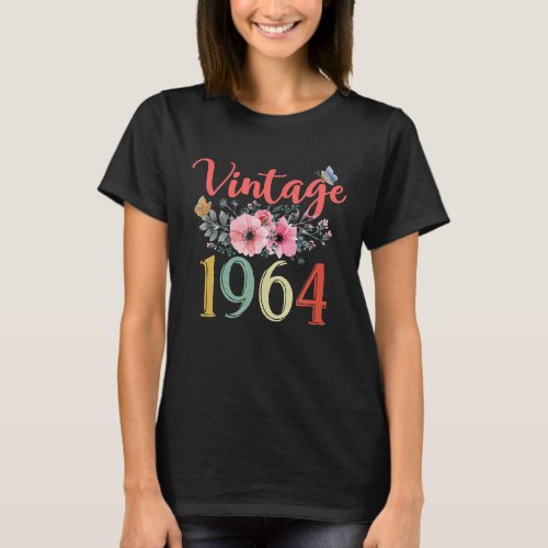 Vintage 1964 Floral Funny 60th Birthday Awesome T_Shirt