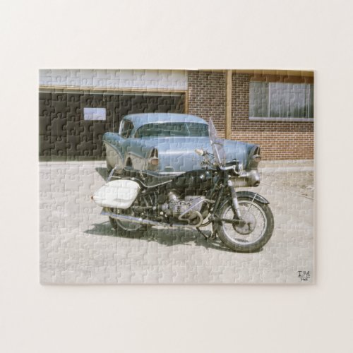 Vintage 1965 Motorcycle and Classic Car Jigsaw Puzzle