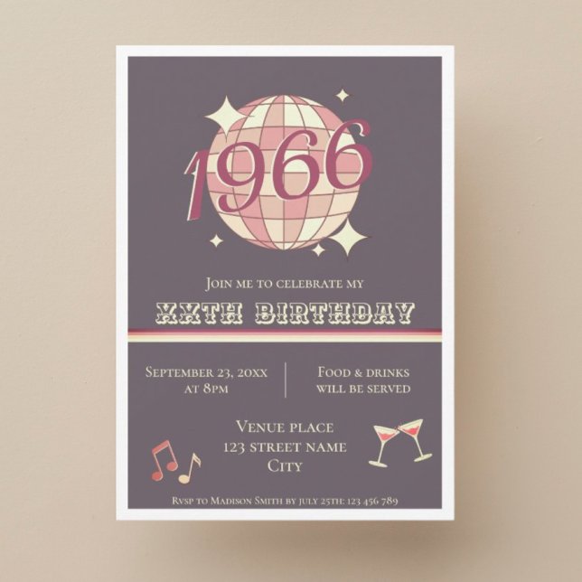 Vintage 1966 60th birthday purple Invitation (Creator Uploaded)