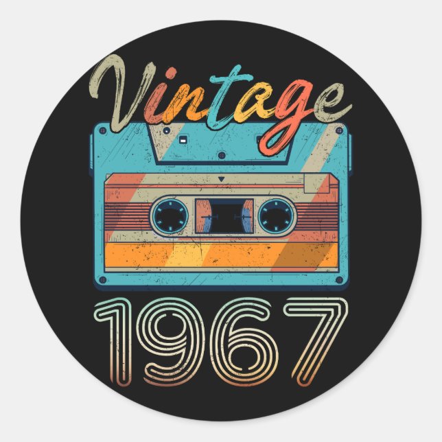 Vintage 1967 Cassette Tape Retro 56th Birthday 56  Classic Round Sticker (Front)