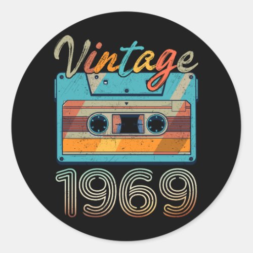 Vintage 1969 Cassette Tape Retro 54th Birthday 54  Classic Round Sticker