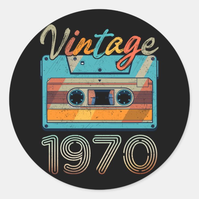 Vintage 1970 Cassette Tape Retro 53rd Birthday 53  Classic Round Sticker (Front)