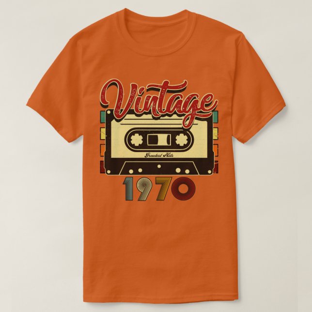 Vintage 1970 Greatest Hits Cassette Tape T-Shirt (Design Front)