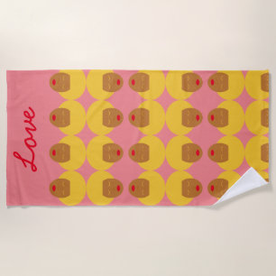 Vintage 1970s Blond Afro Pink Monogram Love Beach Towel