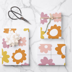 Vintage 1970s Floral Pattern in Lavender Yellow Wrapping Paper Sheets