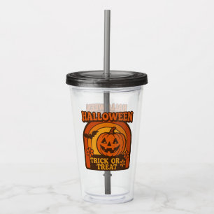 Vintage 1970s Trick or Treat Halloween Acrylic Tumbler