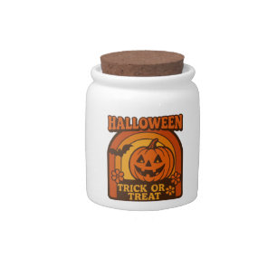 Vintage 1970s Trick or Treat Halloween Candy Jar