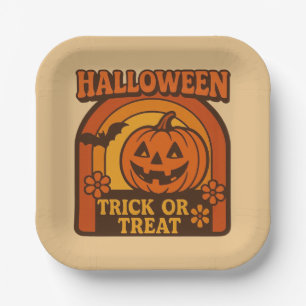 Vintage 1970s Trick or Treat Halloween Paper Plates