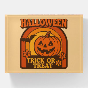 Vintage 1970s Trick or Treat Halloween Paperweight
