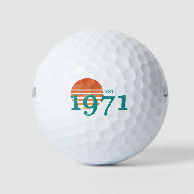 Vintage 1971 50th Birthday Retro Sunset Golf Balls (Front)