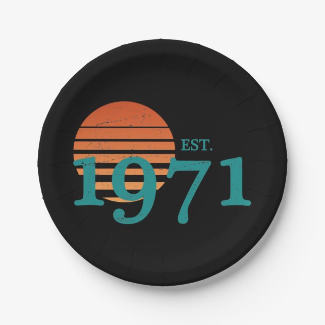 Vintage 1971 50th Birthday Retro Sunset Paper Plates (Front)