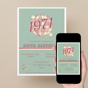 Vintage 1971 55th birthday teal blue ret Invitatio Invitation